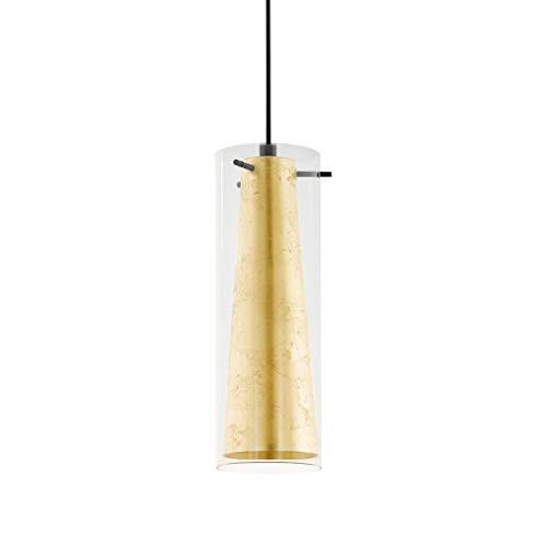 EGLO Pendellampe Pinto Gold, 1-flammige Pendelleuchte, Esszimmerlampe aus Metall in Schwarz und Glas in Transparent und Gold, E27 Fassung von EGLO