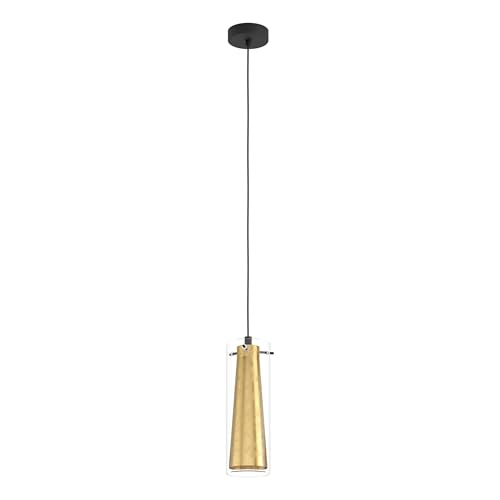 EGLO Pendellampe Pinto Gold, 1-flammige Pendelleuchte, Esszimmerlampe aus Metall in Schwarz und Glas in Transparent und Gold, E27 Fassung von EGLO