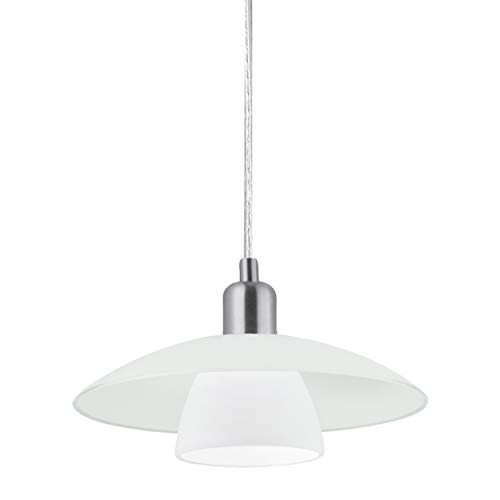 EGLO Pendellampe Brenda, 1-flammige Pendelleuchte, Hängelampe aus Stahl in Nickel matt und Glas in Satiniert weiß, E14 Fassung, Ø 29 cm von EGLO