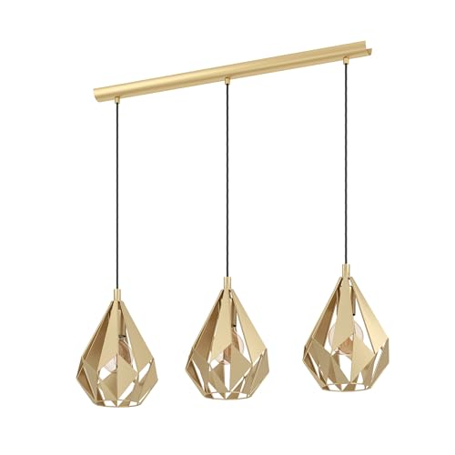 EGLO Pendellampe Carlton, 3-flammige Pendelleuchte über Esstisch, Hängeleuchte im Retro-Design aus Metall in Gold, Hängelampe mit E27 Fassung, L 80,5 cm von EGLO