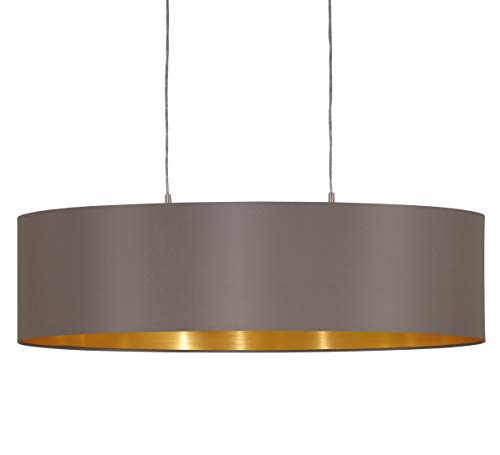 EGLO Pendellampe Maserlo, 2 flammige Textil Pendelleuchte, Hängeleuchte oval aus Stahl und Stoff, Farbe: Nickel matt, cappuccino, gold, Fassung: E27, L: 78 cm EGLO Pendellampe Maserlo, 2 flammige Textil Pendelleuchte, Hängeleuchte oval aus Stahl und Stoff, Farbe: Nickel matt, cappuccino, gold, Fassung: E27, L: 78 cm von EGLO
