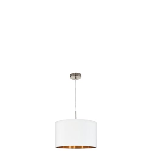 EGLO Pendellampe Pasteri, 1 flammige Textil Pendelleuchte, Hängeleuchte aus Stahl und Stoff, Farbe: Nickel matt, weiß, kupfer, Fassung: E27, Ø: 38 cm von EGLO