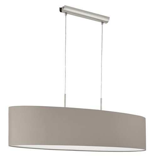 EGLO Pendellampe Pasteri, 2 flammige Textil Pendelleuchte, Hängeleuchte oval aus Metall in Silber und Stoff in Taupe, E27 Fassung, L 100 cm EGLO Pendellampe Pasteri, 2 flammige Textil Pendelleuchte, Hängeleuchte oval aus Metall in Silber und Stoff in Taupe, E27 Fassung, L 100 cm von EGLO