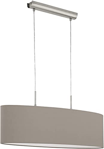 EGLO Pendellampe Pasteri, 2 flammige Textil Pendelleuchte, Hängeleuchte oval aus Metall in Silber und Stoff in Taupe, E27 Fassung, L 75 cm von EGLO