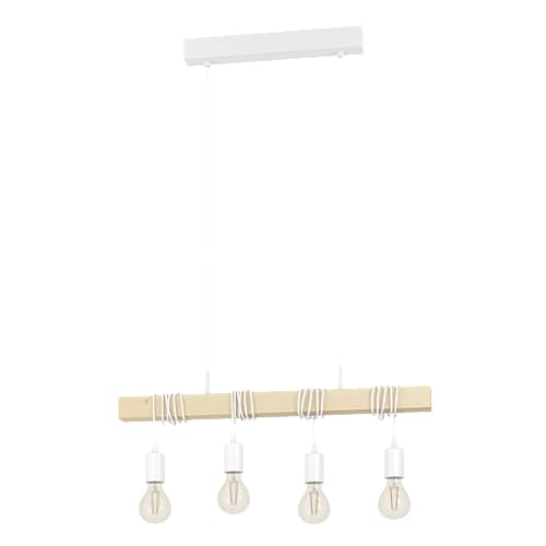 EGLO Pendellampe Townshend, 4 flammige Vintage Pendelleuchte im Industrial Design, Retro Hängelampe aus Stahl und Holz, Farbe Weiß, braun, FSC zertifziert, E27 EGLO Pendellampe Townshend, 4 flammige Vintage Pendelleuchte im Industrial Design, Retro Hängelampe aus Stahl und Holz, Farbe Weiß, braun, FSC zertifziert, E27 von EGLO