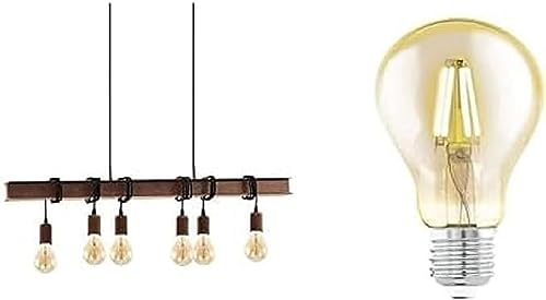 EGLO Pendellampe Townshend, Vintage Pendelleuchte im Industrial Design inkl. 6 LED Leuchtmittel, Retro Hängelampe aus Stahl, Farbe: Antik braun von EGLO