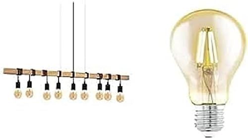 EGLO Pendellampe Townshend, Vintage Pendelleuchte im Industrial Design inkl. 9 LED Leuchtmittel, Retro Hängelampe aus Stahl und Holz, Schwarz, braun von EGLO