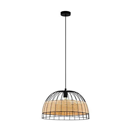 EGLO Pendelleuchte Anwick, 1 flammige Hängelampe Vintage, Boho, Hängeleuchte aus Stahl und Rattan, Esstischlampe, Wohnzimmerlampe hängend in Schwarz, Natur, E27 Fassung, Ø 50 cm EGLO Pendelleuchte Anwick, 1 flammige Hängelampe Vintage, Boho, Hängeleuchte aus Stahl und Rattan, Esstischlampe, Wohnzimmerlampe hängend in Schwarz, Natur, E27 Fassung, Ø 50 cm von EGLO