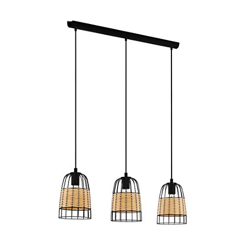 EGLO Pendelleuchte Anwick, 3 flammige Hängelampe Vintage, Boho, Hängeleuchte aus Stahl und Rattan, Esstischlampe, Wohnzimmerlampe hängend in Schwarz, Natur, E27 Fassung EGLO Pendelleuchte Anwick, 3 flammige Hängelampe Vintage, Boho, Hängeleuchte aus Stahl und Rattan, Esstischlampe, Wohnzimmerlampe hängend in Schwarz, Natur, E27 Fassung von EGLO