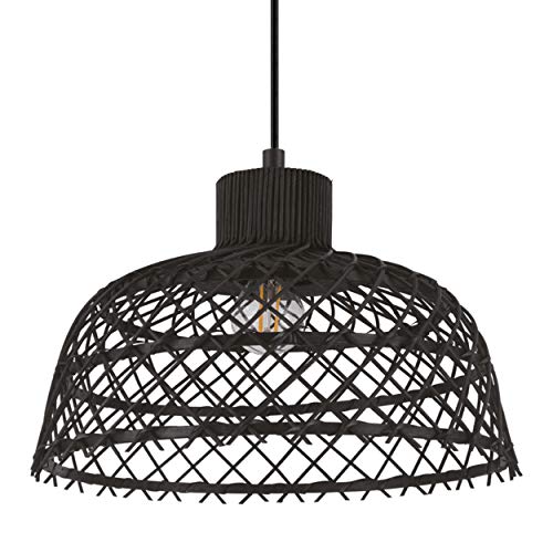 EGLO Pendelleuchte Ausnby, 1 flammige Hängelampe Vintage, Skandinavisch, Boho, Hängeleuchte aus Holz und Metall in Schwarz, Esstischlampe, Wohnzimmerlampe hängend mit E27 Fassung von EGLO