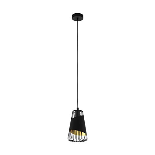 EGLO Pendelleuchte Austell, 1 flammige Hängelampe Industrial, Vintage, Hängeleuchte aus Stahl und Textil in Schwarz, Gold, Esstischlampe, Wohnzimmerlampe hängend mit E27 Fassung, Ø 16,5 cm EGLO Pendelleuchte Austell, 1 flammige Hängelampe Industrial, Vintage, Hängeleuchte aus Stahl und Textil in Schwarz, Gold, Esstischlampe, Wohnzimmerlampe hängend mit E27 Fassung, Ø 16,5 cm von EGLO