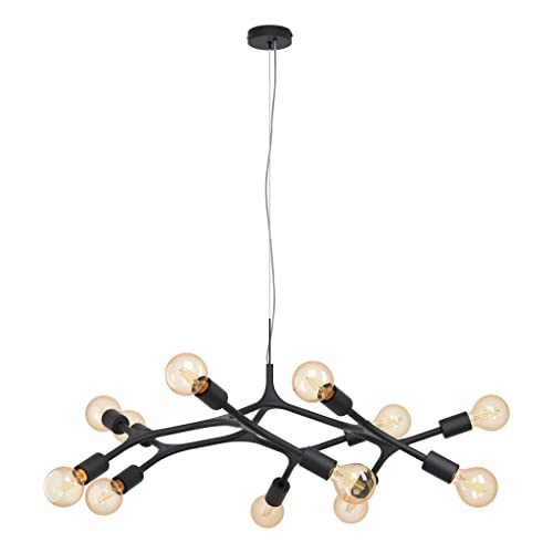 EGLO Pendelleuchte Bocadella, 12 flammige Hängelampe Industrial, Extravagant, Hängeleuchte aus Stahl in Schwarz, Esstischlampe, Wohnzimmerlampe hängend mit E27 Fassung EGLO Pendelleuchte Bocadella, 12 flammige Hängelampe Industrial, Extravagant, Hängeleuchte aus Stahl in Schwarz, Esstischlampe, Wohnzimmerlampe hängend mit E27 Fassung von EGLO