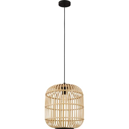 EGLO Pendelleuchte Bordesley, 1 flammige Hängelampe Vintage, Natur, Boho, Hygge, Hängeleuchte Stahl in Schwarz und Holz in Naturfarben, Esstischlampe, Wohnzimmerlampe hängend mit E27 Fassung, Ø 34 cm EGLO Pendelleuchte Bordesley, 1 flammige Hängelampe Vintage, Natur, Boho, Hygge, Hängeleuchte Stahl in Schwarz und Holz in Naturfarben, Esstischlampe, Wohnzimmerlampe hängend mit E27 Fassung, Ø 34 cm von EGLO