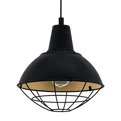 EGLO Pendelleuchte Cannington, 1 flammige Hängelampe Industrial, Vintage, Retro, Hängeleuchte Stahl in Schwarz, Gold, Esstischlampe, Wohnzimmerlampe hängend mit E27 Fassung, Ø 30,5 cm von EGLO