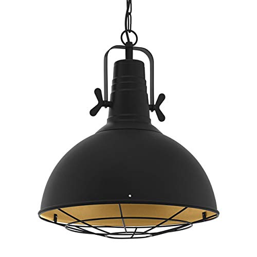 EGLO Pendelleuchte Cannington, 1 flammige Hängelampe Industrial, Vintage, Retro, Hängeleuchte Stahl in Schwarz, Gold, Esstischlampe, Wohnzimmerlampe hängend mit E27 Fassung, Ø 38,5 cm von EGLO