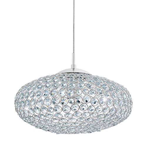 EGLO Pendelleuchte Clemente, 1 flammige Hängelampe Modern, Elegant, Hängeleuchte aus Stahl und Kristall in Chrom, Klar, Esstischlampe, Wohnzimmerlampe hängend mit E27 Fassung von EGLO