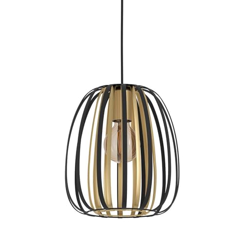 EGLO Pendelleuchte Encinitos, 1 flammige Hängelampe modern, Hängeleuchte aus Metall in Schwarz und Messing-Gebürstet, Esstischlampe, Wohnzimmerlampe hängend mit E27 Fassung, Ø 25,5 cm von EGLO