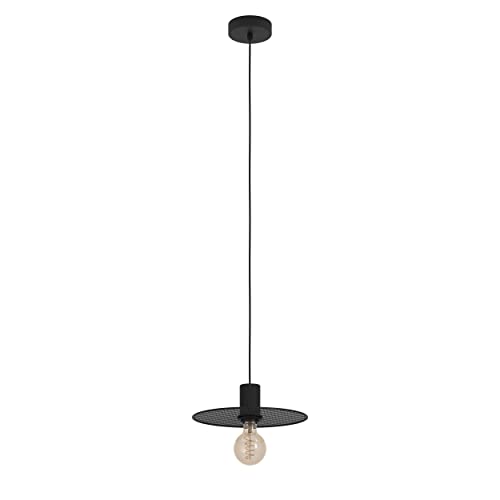 EGLO Pendelleuchte Esstisch Ikeston, Hängelampe für Wohnzimmer und Esszimmer, Metall Esszimmerlampe mit Streckgitter in schwarz, Lampe hängend mit E27 Fassung von EGLO