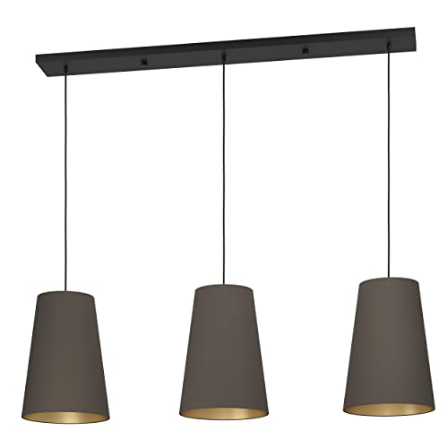 EGLO Pendelleuchte Esstisch Petrosa, 3-flammige Textil Hängelampe für Wohnzimmer und Esszimmer, Esszimmerlampe aus Metall in schwarz und Stoff in Cappuchino und Messing, E27 Fassung EGLO Pendelleuchte Esstisch Petrosa, 3-flammige Textil Hängelampe für Wohnzimmer und Esszimmer, Esszimmerlampe aus Metall in schwarz und Stoff in Cappuchino und Messing, E27 Fassung von EGLO