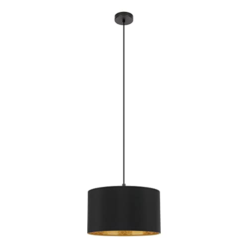 EGLO Pendelleuchte Esstisch Zaragoza, Hängelampe für Wohnzimmer und Esszimmer, Esszimmerlampe mit Stoff-Schirm in schwarz und gold mit Dekor, E27 Fassung, Ø 38 cm von EGLO