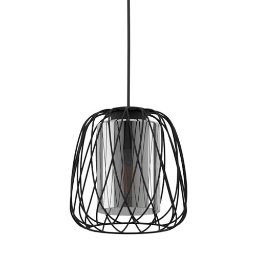 EGLO Pendelleuchte Floresta, 1 flammige Hängelampe, Hängeleuchte aus Metall in Schwarz und Rauchglas in Schwarz-Transparent, Esstischlampe, Wohnzimmerlampe hängend mit E27 Fassung von EGLO
