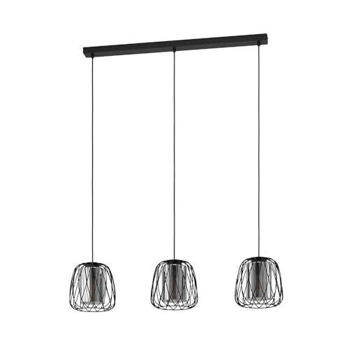 EGLO Pendelleuchte Floresta, 3 flammige Hängelampe, Hängeleuchte aus Metall in Schwarz und Rauchglas in Schwarz-Transparent, Esstischlampe, Wohnzimmerlampe hängend mit E27 Fassung EGLO Pendelleuchte Floresta, 3 flammige Hängelampe, Hängeleuchte aus Metall in Schwarz und Rauchglas in Schwarz-Transparent, Esstischlampe, Wohnzimmerlampe hängend mit E27 Fassung von EGLO