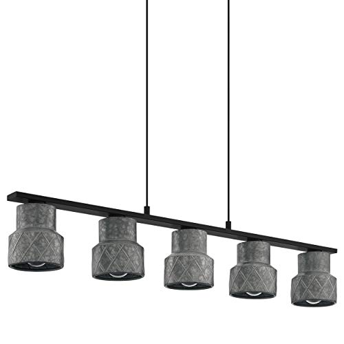 EGLO Pendelleuchte Hilcott, 5 flammige Hängelampe Vintage, Industrial, Hängeleuchte aus Stahl in Schwarz, Verzinkt, Esstischlampe, Wohnzimmerlampe hängend mit E27 Fassung, L 116 cm von EGLO