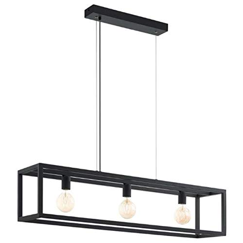 EGLO Pendelleuchte Elswick, 3 flammige Hängelampe Industrial, Modern, Hängeleuchte aus Stahl in Schwarz, Esstischlampe, Wohnzimmerlampe hängend mit E27 Fassung von EGLO