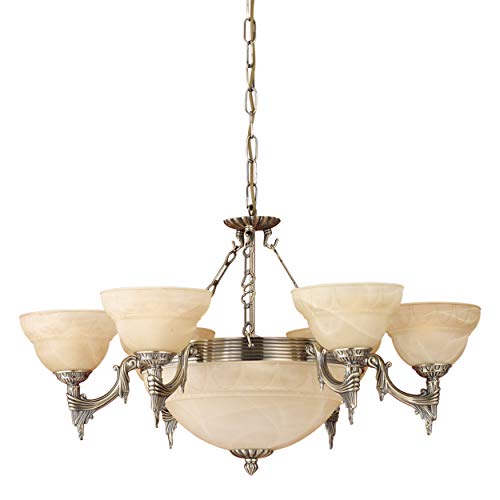EGLO Pendelleuchte Marbella, 9 flammige Hängelampe Vintage, Rustikal, Hängeleuchte aus brüniertem Metallguss, Alabaster-Glas in Champagner, Esstischlampe, Wohnzimmerlampe hängend mit E14 Fassung EGLO Pendelleuchte Marbella, 9 flammige Hängelampe Vintage, Rustikal, Hängeleuchte aus brüniertem Metallguss, Alabaster-Glas in Champagner, Esstischlampe, Wohnzimmerlampe hängend mit E14 Fassung von EGLO