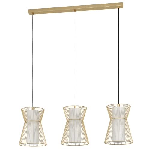 EGLO Pendelleuchte Maseta, 3 flammige Hängelampe, Hängeleuchte aus Metall in Gold und Glas in Opal-Matt, Weiß, Esstischlampe, Wohnzimmerlampe hängend mit E27 Fassung von EGLO