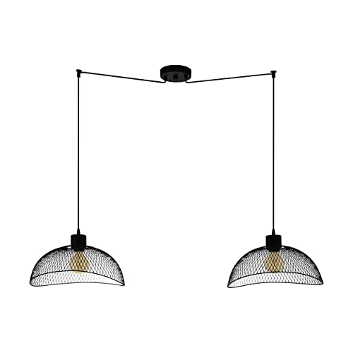 EGLO Pendelleuchte Pompeya, 2 flammige Hängelampe Vintage, Industrial, Retro, Hängeleuchte aus Stahl, Esstischlampe, Wohnzimmerlampe hängend in Schwarz, E27 Fassung von EGLO