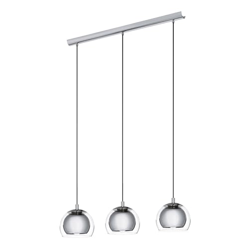 EGLO Pendelleuchte Rocamar, 3 flammige Hängelampe modern, Hängeleuchte aus Metall in Chrom und Glas in Klar, Esstischlampe, Wohnzimmerlampe hängend mit E27 Fassung von EGLO