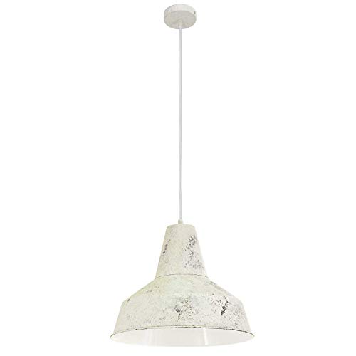 EGLO Pendelleuchte Somerton, 1 flammige Hängelampe Industrial, Vintage, Hängeleuchte aus Stahl in Weiß gekalkt, Esstischlampe, Wohnzimmerlampe hängend mit E27 Fassung EGLO Pendelleuchte Somerton, 1 flammige Hängelampe Industrial, Vintage, Hängeleuchte aus Stahl in Weiß gekalkt, Esstischlampe, Wohnzimmerlampe hängend mit E27 Fassung von EGLO