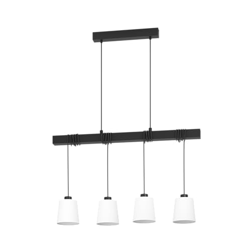 EGLO Pendelleuchte Townshend 8, 4-flammige Hängelampe, Esszimmerlampe mit Holzbalken, Esstischlampe aus Metall, Holz und Textil in schwarz und weiß, Hängeleuchte mit E27 Fassung EGLO Pendelleuchte Townshend 8, 4-flammige Hängelampe, Esszimmerlampe mit Holzbalken, Esstischlampe aus Metall, Holz und Textil in schwarz und weiß, Hängeleuchte mit E27 Fassung von EGLO