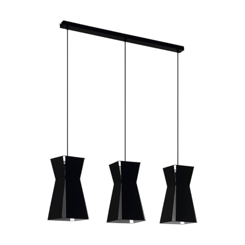 EGLO Pendelleuchte Valecrosia, 3 flammige Hängelampe Industrial, Hängeleuchte aus Stahl in Schwarz, Weiß, Esstischlampe, Wohnzimmerlampe hängend mit E27 Fassung, L 84 cm von EGLO