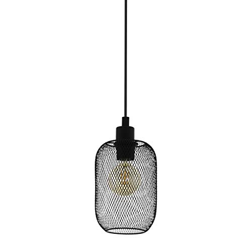 EGLO Pendelleuchte Wrington, 1 flammige Hängelampe Vintage, Industrial, Retro, Hängeleuchte aus Stahl, Esstischlampe, Wohnzimmerlampe hängend in Schwarz, E27 Fassung, Ø 15 cm von EGLO