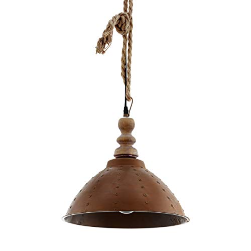 EGLO Pendelleuchte Riddlecombe, 1 flammige Hängelampe Vintage, Industrial, Retro, Hängeleuchte Holz, Stahl und Natur-Seil, Esstischlampe, Wohnzimmerlampe hängend in Braun, Schwarz, E27 Fassung von EGLO