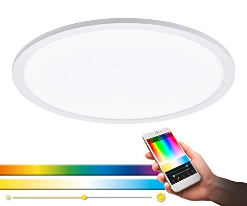 EGLO connect LED Deckenleuchte SARSINA-C Panel, Smart Home Deckenlampe, Material: Aluminium, Kunststoff, Farbe: Weiß, Ø 45 cm, inkl. Fernbedienung, dimmbar, Weißtöne und Farben einstellbar von EGLO