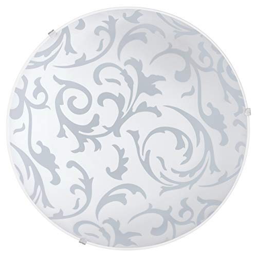 EGLO Deckenlampe Scalea 1, 1 flammige Deckenleuchte klassisch, Wohnzimmerlampe aus Metall in Weiß und satiniertem Glas mit Dekor, Schlafzimmerlampe, Flurlampe Decke mit E27 Fassung von EGLO