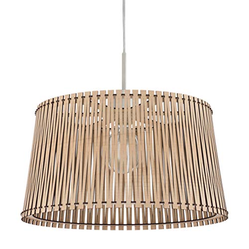 EGLO Pendelleuchte Sendero, Hängelampe Boho, Hängeleuchte aus Stahl in Nickel-Matt, Holz in Ahorn, Esstischlampe Natur, Wohnzimmerlampe hängend mit E27 Fassung, Ø 45 cm von EGLO