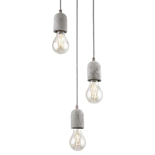 EGLO Pendelleuchte Silvares, 3 flammige Hängelampe Vintage, Industrial, Hängeleuchte aus Stahl und Beton in Grau, Esstischlampe, Wohnzimmerlampe hängend mit E27 Fassung von EGLO