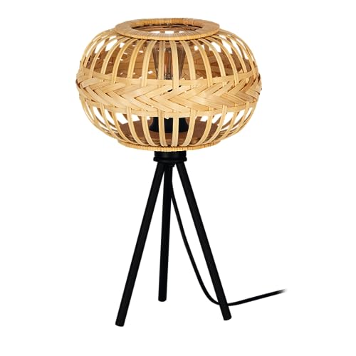 EGLO Stativ Tischlampe Amsfield 1, Tischleuchte aus Metall in Schwarz und Bambus in Natur, kleine Stehlampe, Holz Lampe für Wohnzimmer und Schlafzimmer, E27 Fassung von EGLO