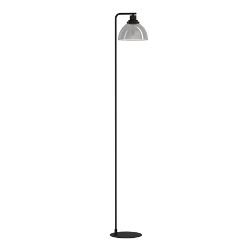 EGLO Stehlampe Beleser, elegante Standleuchte aus Metall in schwarz und Rauchglas in schwarz-transparent, Lampe Wohnzimmer mit Trittschalter, Stehleuchte mit E27 Fassung von EGLO