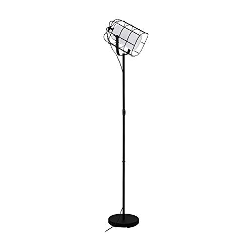 EGLO Stehlampe Bittams, 1 flammige Stehleuchte Vintage, Industrial, Modern, Standleuchte aus Stahl und Textil, Wohnzimmerlampe in Schwarz, Weiß, Lampe mit Schalter, E27 Fassung von EGLO