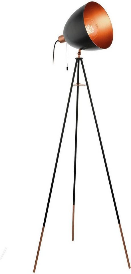 EGLO Stehlampe CHESTER Stehlampe, E27, IP20, Vintage, Stahl, Wohnzimmerlampe, Lampe, Ein-/Ausschalter, ohne Leuchtmittel, Stehleuchte, H149,5 cm, schwarz, kupfer, 1X60W exkl. von EGLO