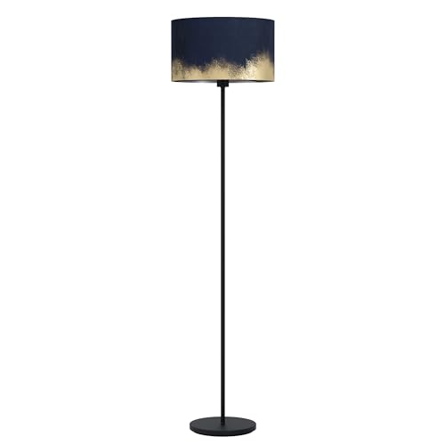 EGLO Stehlampe Casuarita, edle Wohnzimmer Lampe im Vintage Design, Standleuchte aus Metall mit Textil-Schirm aus Samt in dunkelblau und gold, Stehleuchte mit Schalter, E27 Fassung von EGLO