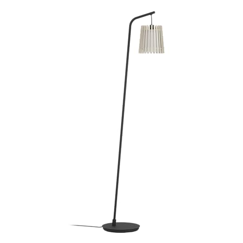 EGLO Stehlampe Fattoria, Eck Standleuchte, hohe Stehleuchte aus Metall in Schwarz mit Lampenschirm aus hellem Holz und weißem Textil, Lampe Wohnzimmer mit E27 Fassung, 170 cm von EGLO