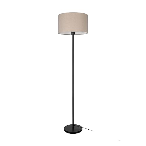 EGLO Stehlampe Feniglia, Eck Standleuchte, Stehleuchte aus Metall in Schwarz mit Lampenschirm aus Leinen in Naturfarben, Lampe Wohnzimmer mit E27 Fassung, 151 cm von EGLO