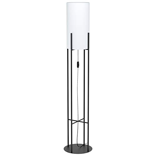 EGLO Stehlampe Glastonbury, 1 flammige Stehleuchte Modern, Standleuchte aus Stahl und Textil, Wohnzimmerlampe in Schwarz, Weiß, Lampe mit Schalter, E27 Fassung von EGLO