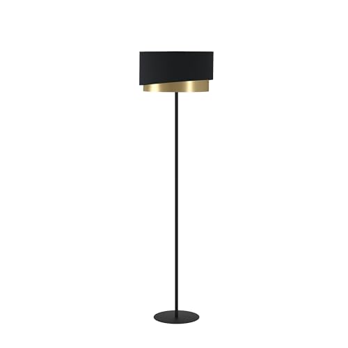 EGLO Stehlampe Manderline, edle Wohnzimmer Lampe, Standleuchte aus Metall mit schwarzem Textil- und gold foliertem Lampenschirm, Stehleuchte mit Schalter, E27 Fassung von EGLO